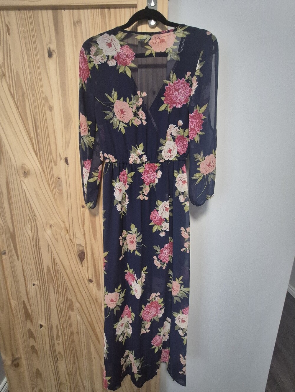 Navy Floral Wrap Maxi Dress - Picture 15 of 15
